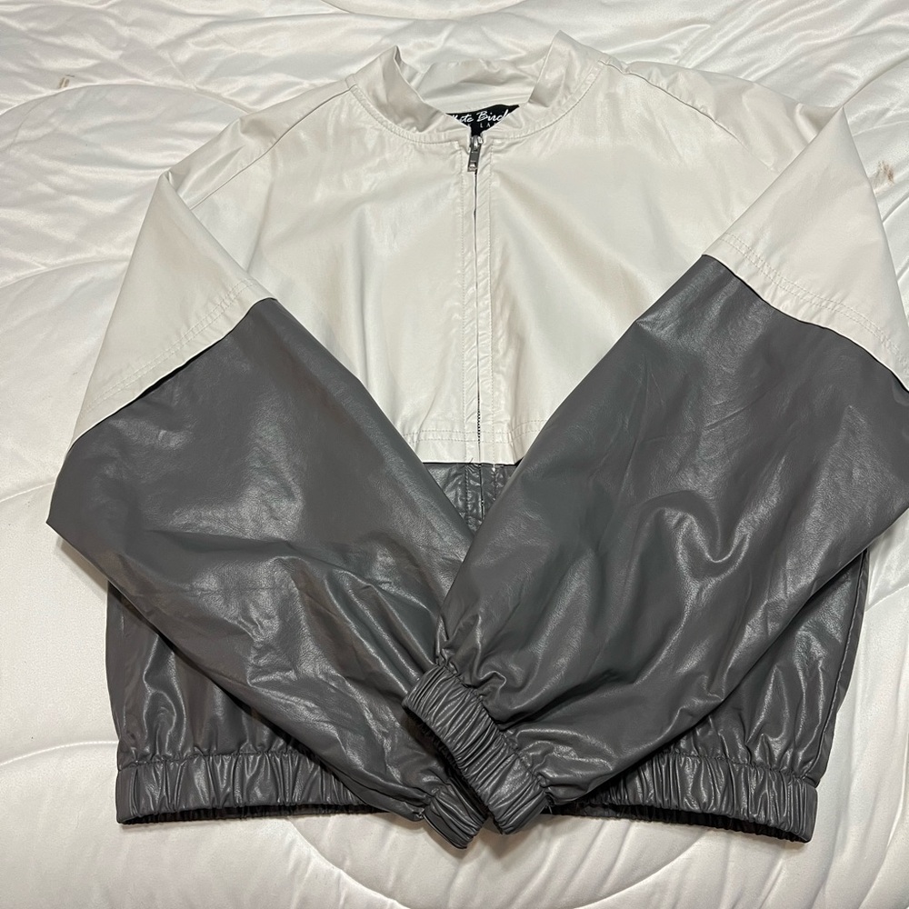 White Birch Two-Tone Gray and White Bomber Jacket